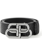 Balenciaga - 3cm Logo-Embellished Croc-Effect Leather Belt - Black