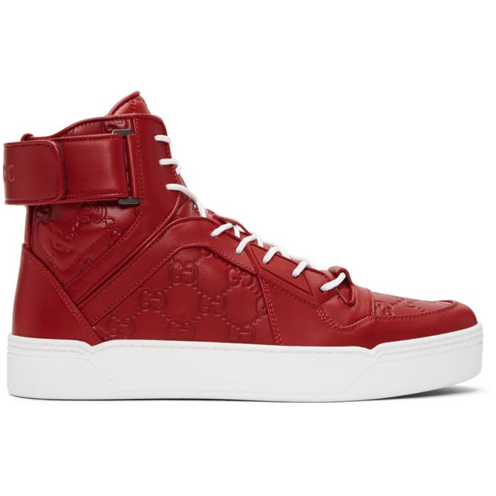 Photo: Gucci Red GG Signature High-Top Sneakers