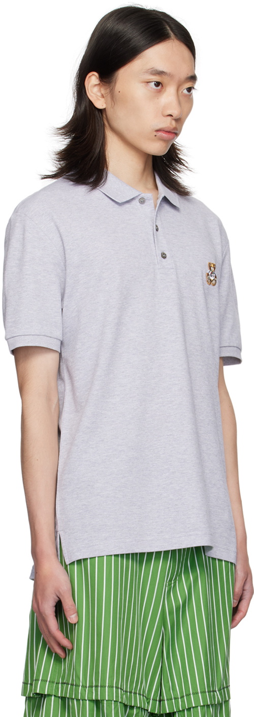 Moschino Gray Teddy Patch Polo