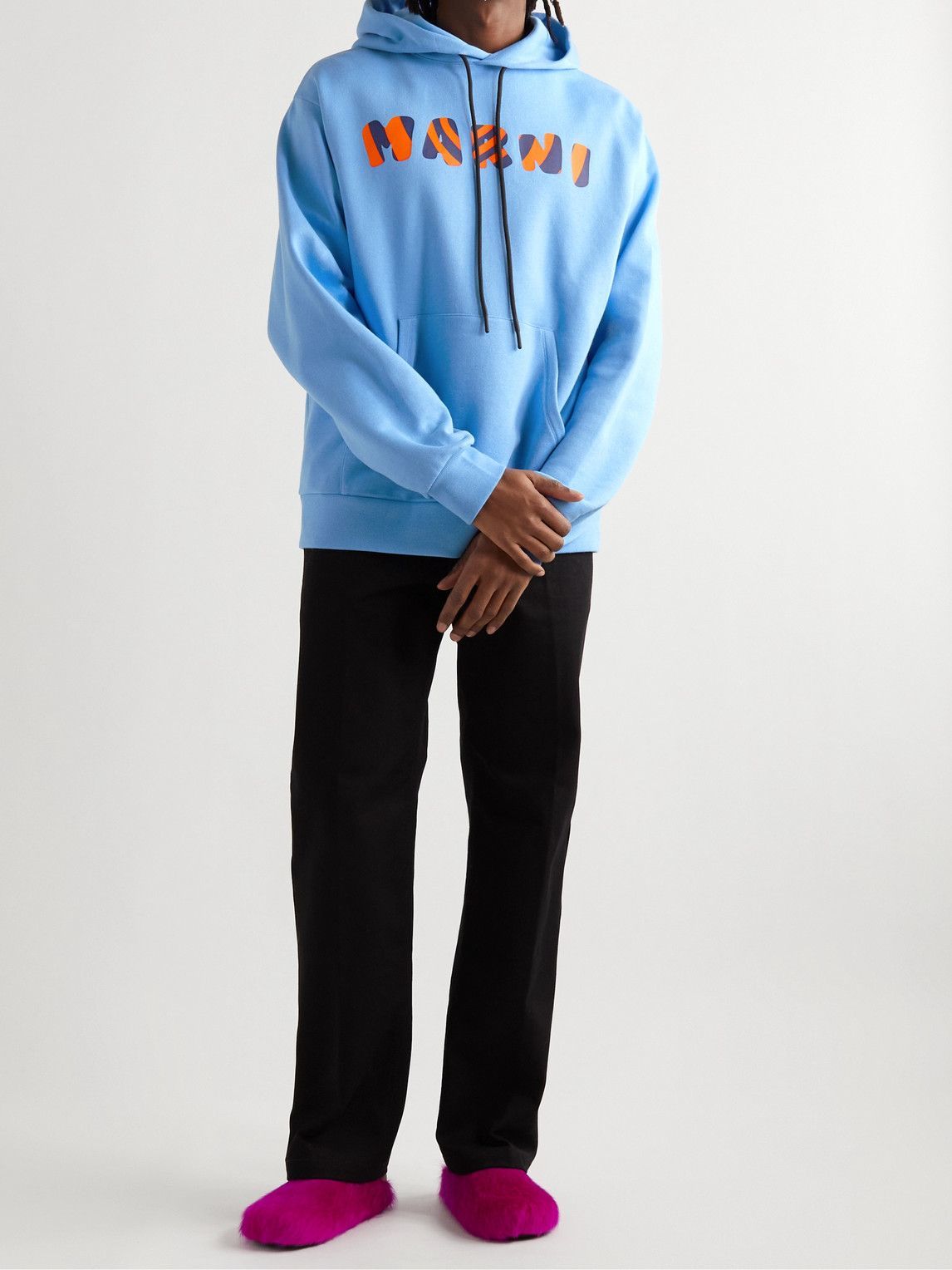 Marni - Logo-Print Cotton-Jersey Hoodie - Blue Marni