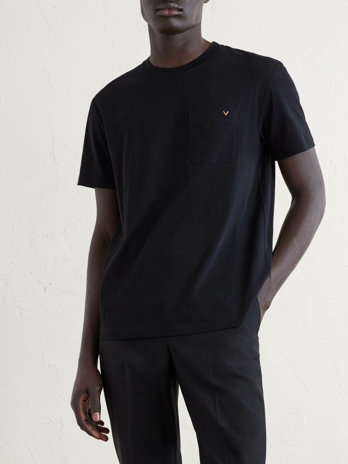 Valentino Garavani - VGold Cotton-Jersey T-Shirt - Black