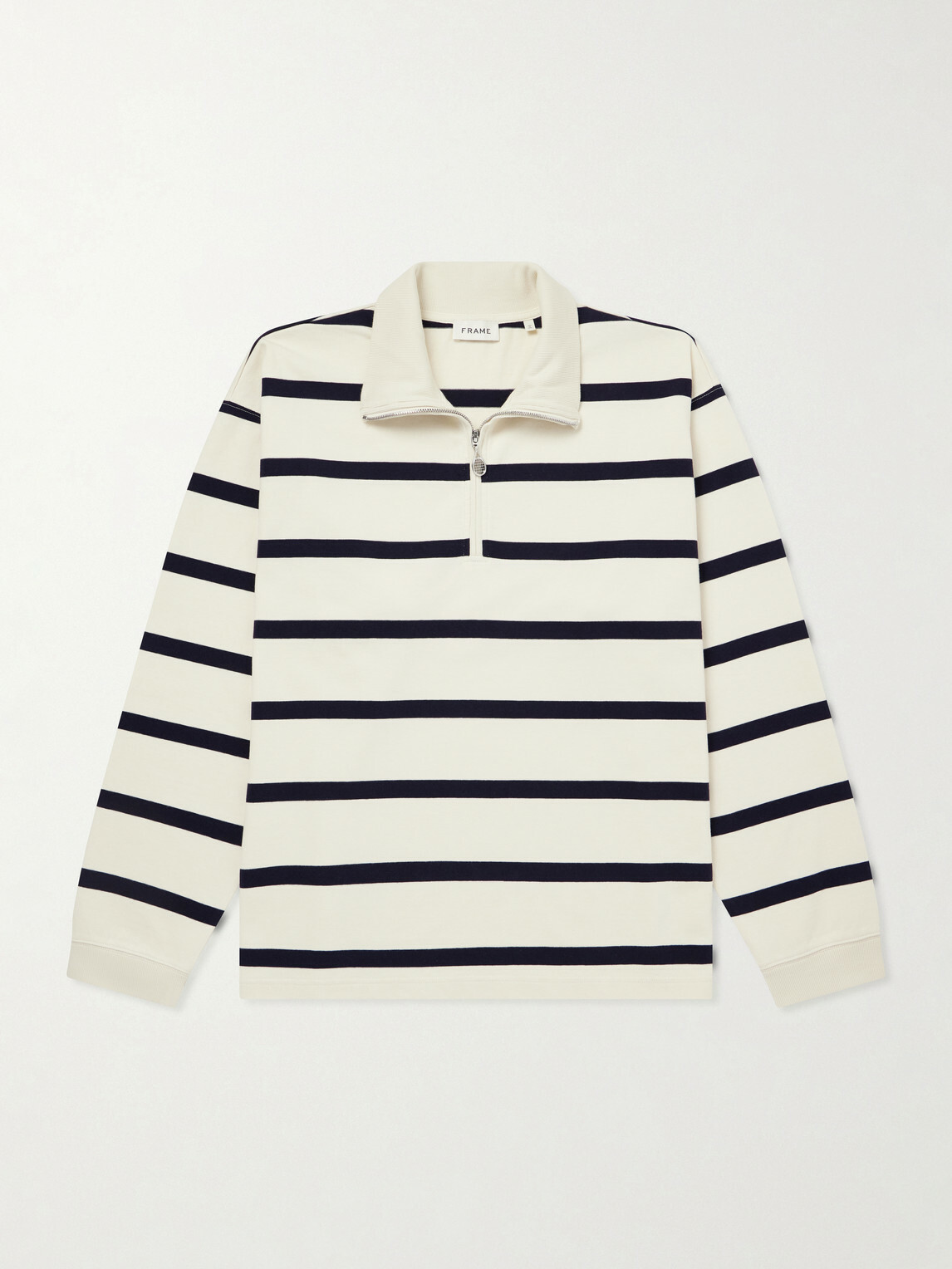 FRAME - Logo-Embroidered Striped Cotton Sweater - Neutrals