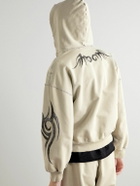 Balenciaga - Distressed Logo-Embroidered Printed Cotton-Jersey Zip-Up Hoodie - Gray