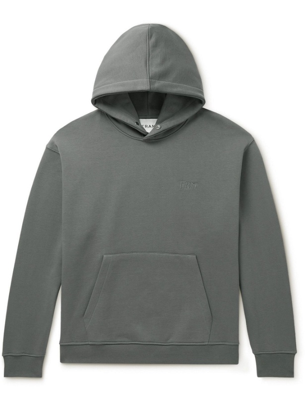 Photo: Frame - Logo-Embroidered Cotton-Blend Jersey Hoodie - Gray