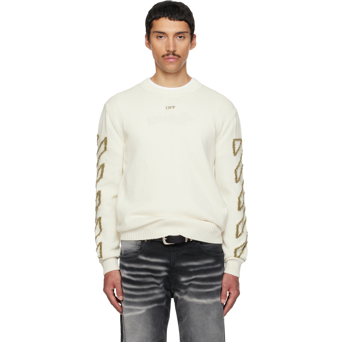 Off-White Off-White Diagonal Outline Knit Crewneck Sweater