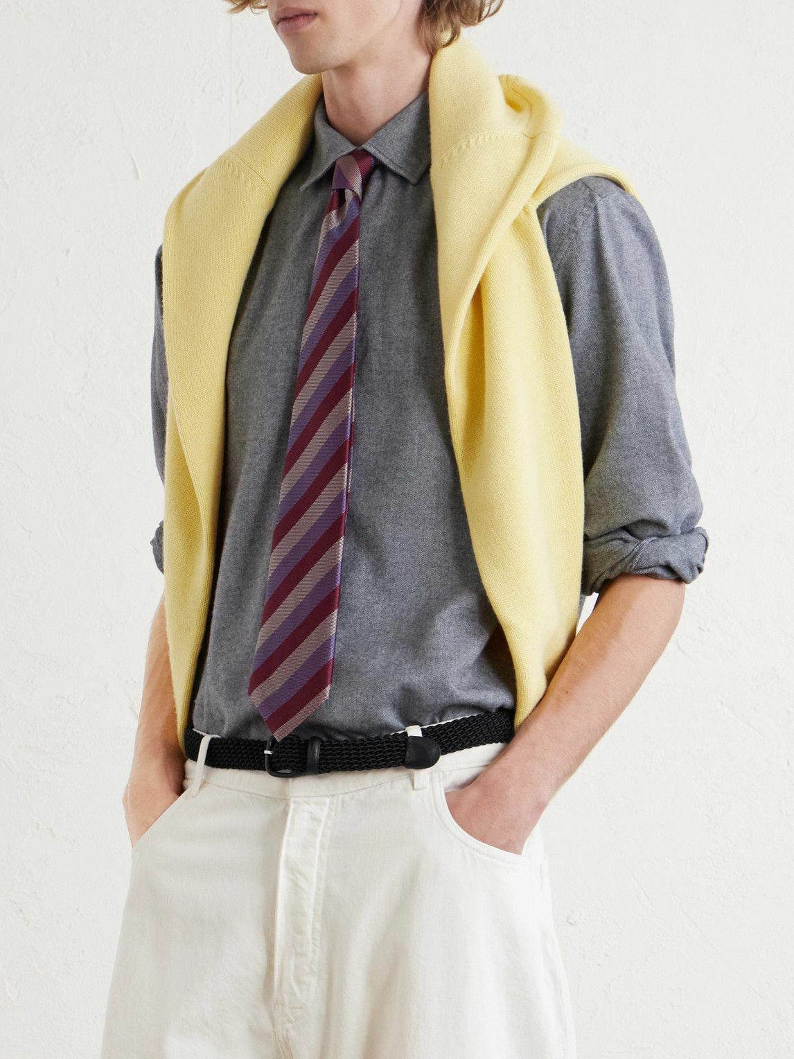 Charvet - 2.7cm Leather-Trimmed Woven Cord Belt - Black