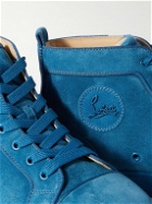 Christian Louboutin - Louis Logo-Embellished Grosgrain-Trimmed Suede High-Top Sneakers - Blue