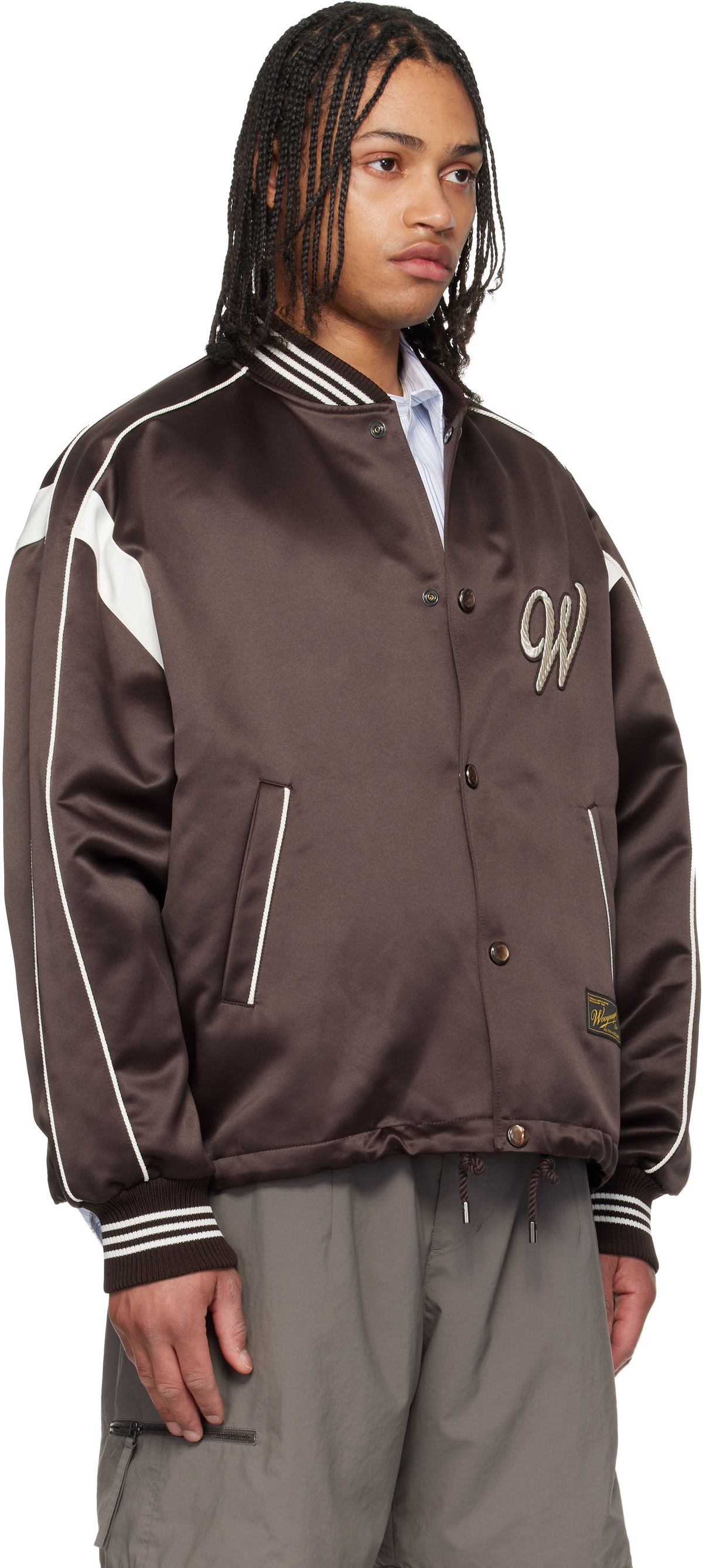 WOOYOUNGMI Brown Logo Baseball Bomber Jacket