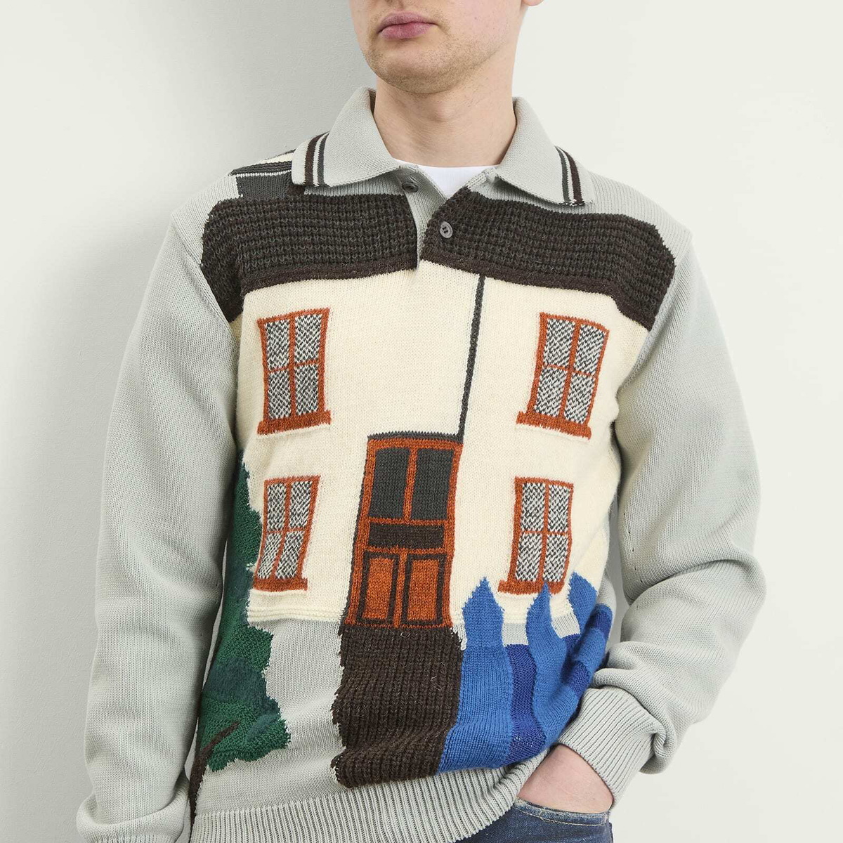 Junya Watanabe MAN Men's Intarsia Jacquard Jumper in Blue Gray