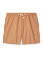 Brunello Cucinelli - Straight-Leg Mid-Length Logo-Embroidered Swim Shorts - Orange
