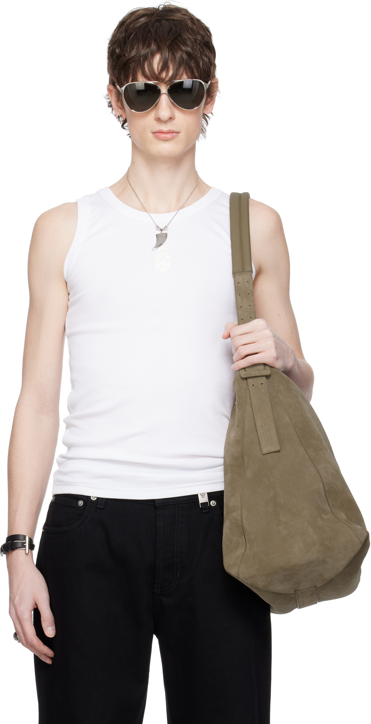McQueen White Embroidered Skull Tank Top