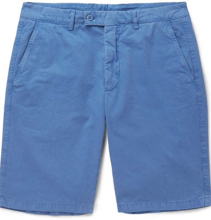Photo: Aspesi - Slim-Fit Washed Cotton-Twill Shorts - Men - Blue