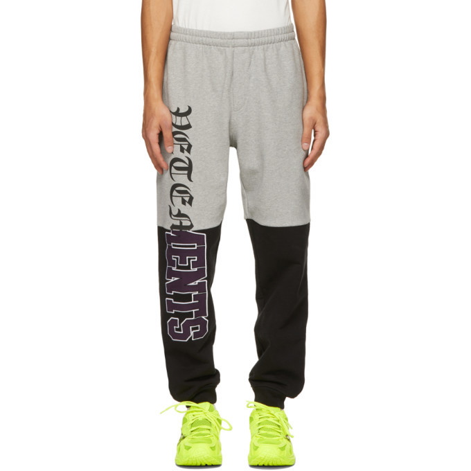 Photo: VETEMENTS Grey and Black Horizontal Cut-Up Logo Lounge Pants