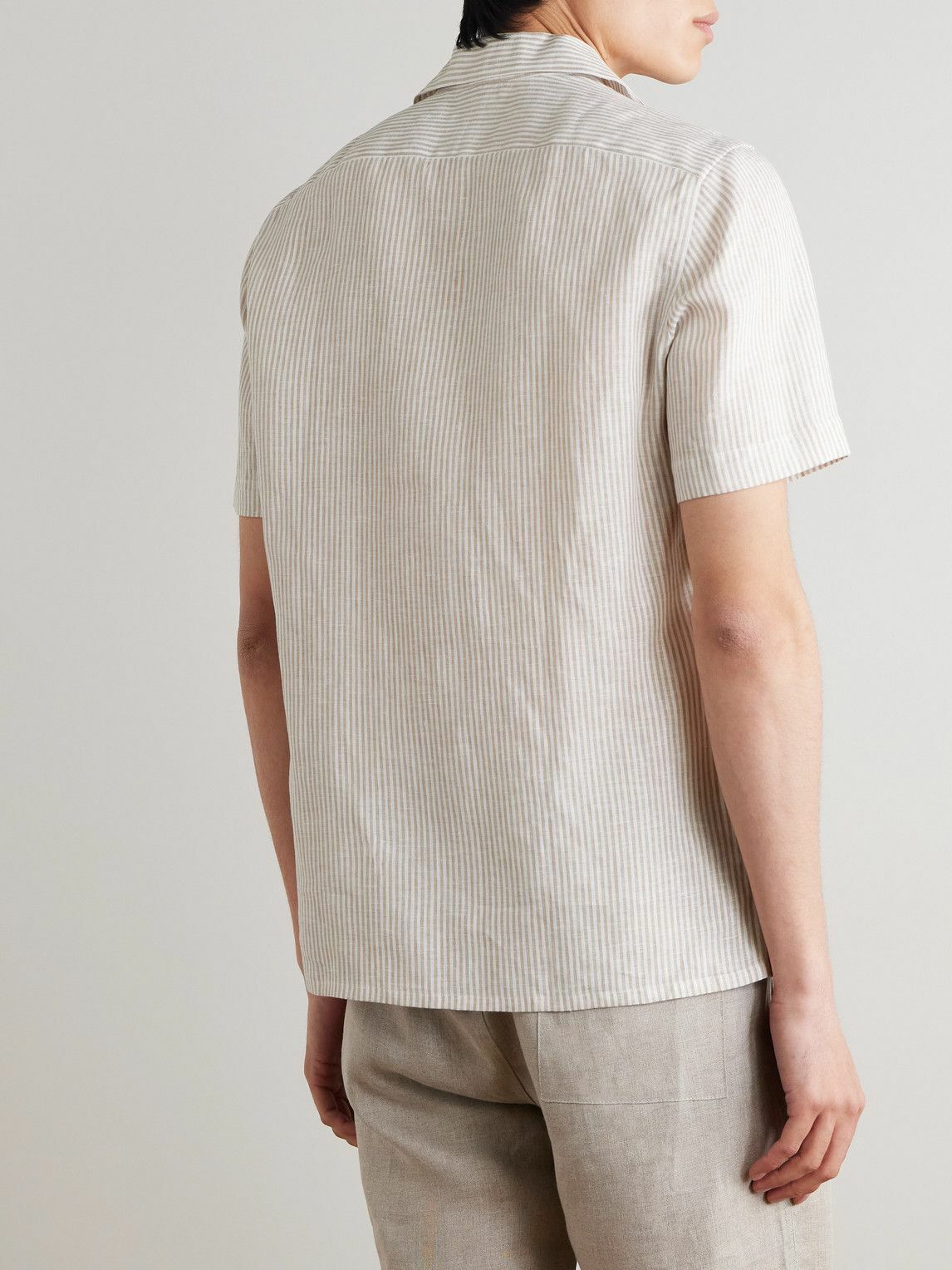 De Petrillo - Camp-Collar Striped Linen Shirt - Neutrals