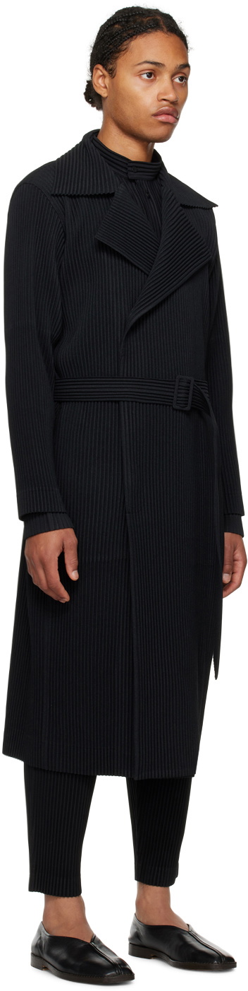 HOMME PLISSÉ ISSEY MIYAKE Black Wool Like Light Trench Coat Homme