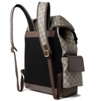 Gucci - Ophidia Leather and Webbing-Trimmed Monogrammed Coated-Canvas Backpack - Brown