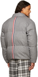 Thom Browne Reversible Grey Down Boiled Wool Engineered Stripe Funnel Neck Jacket