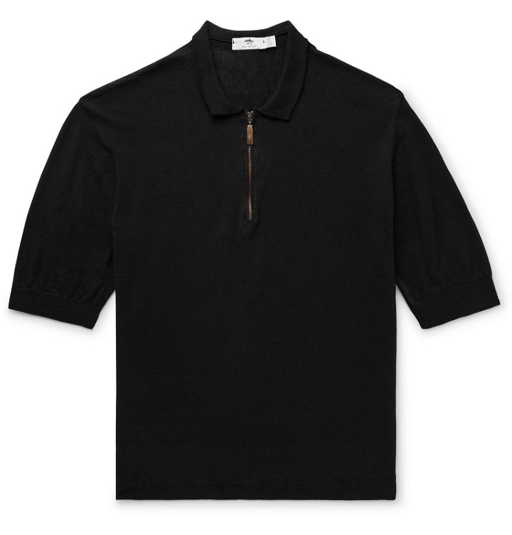 Photo: Inis Meáin - Knitted Linen and Cotton-Blend Half-Zip Polo Shirt - Black