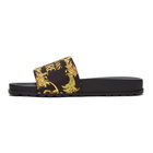 Versace Jeans Couture Black Logo Baroque Print Logo Slides