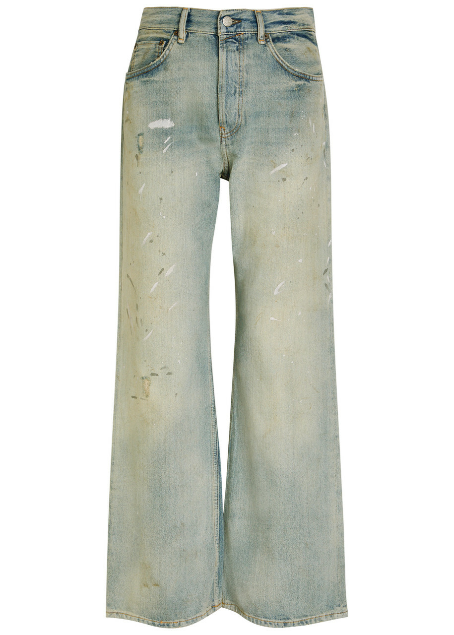 Acne Studios 2021F Paint-splatter Wide-leg Jeans Light Blue
