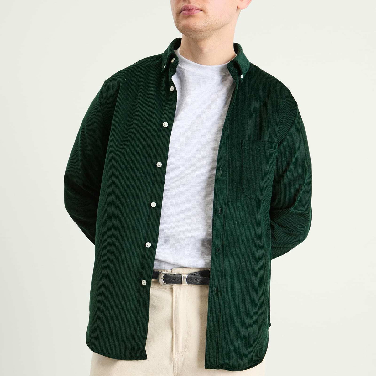 Portuguese Flannel Men's Lobo Button Down Corduroy Shirt in Green