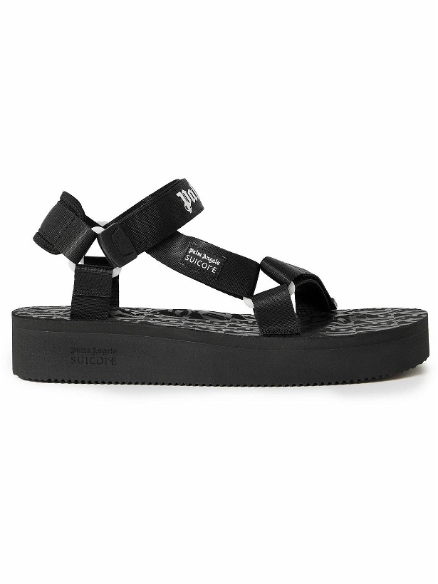 Photo: Palm Angels - Suicoke Depa Logo-Print Webbing-Trimmed Rubber Sandals - Black