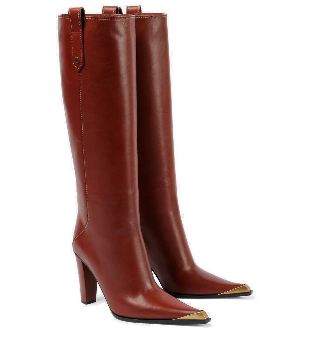 【Etro】レザー high-kneeブーツ Etro Black Leather Knee Length Boots Western Carving Size US