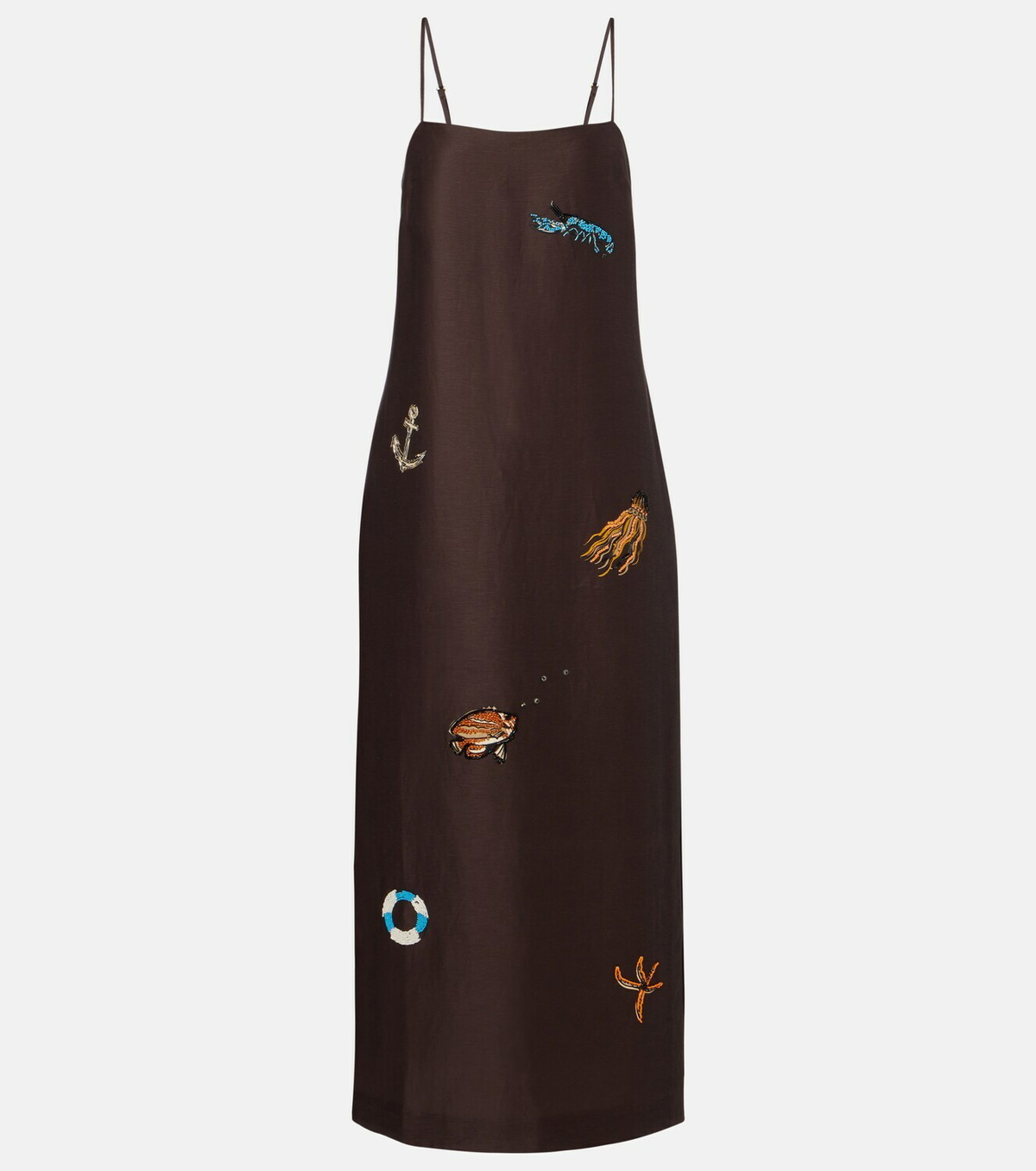 Alémais Embellished printed linen-blend maxi dress