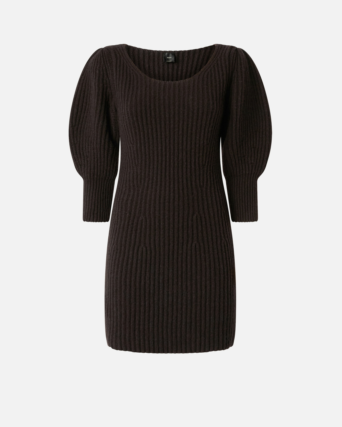 Pinko Ribbed Knit Wool And Cashmere Mini Dress Very Dark Brown
