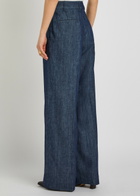 Another Tomorrow Wide-leg Chambray Trousers Dark Blue