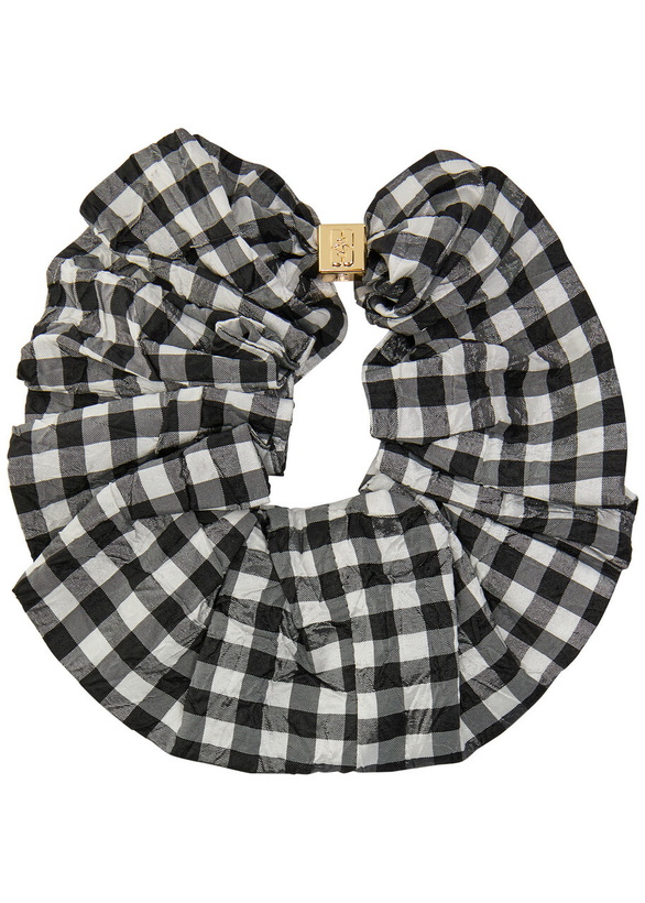 Photo: Ganni Checked Crinkled Taffeta Scrunchie - Black - One Size