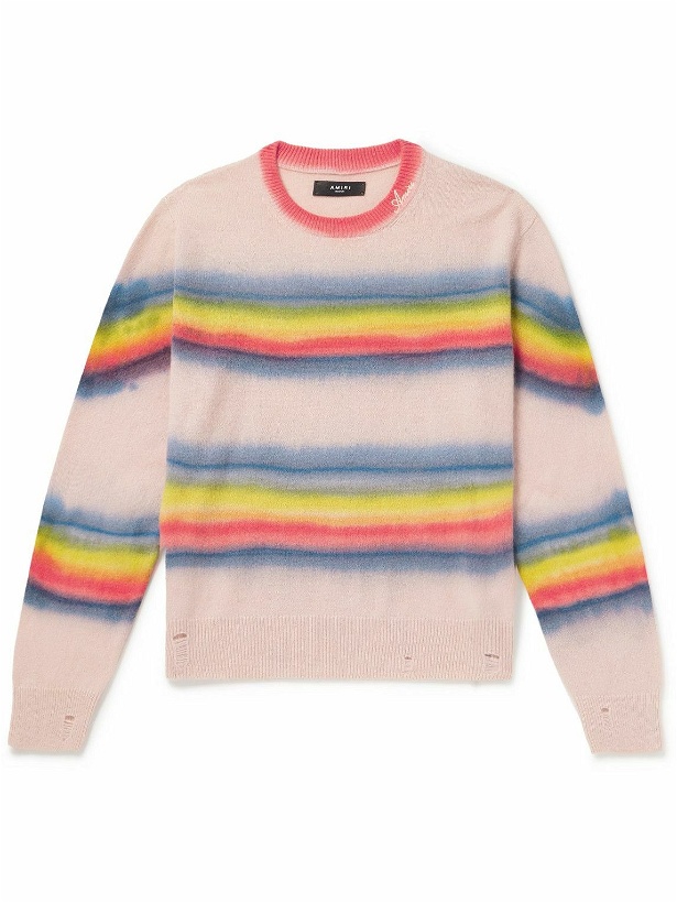 Photo: AMIRI - Distressed Tie-Dyed Cashmere and Wool-Blend Sweater - Pink