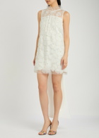 Self-portrait Floral-embellished Tulle Mini Dress White