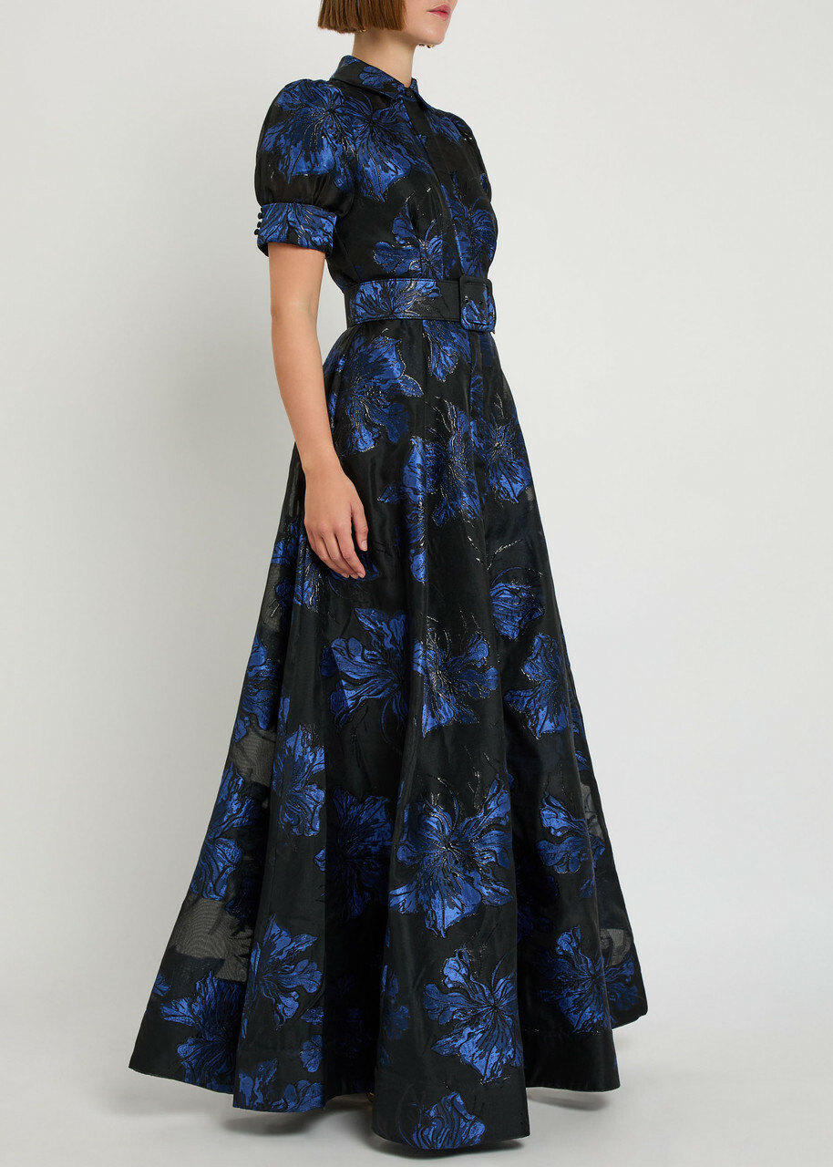 Rebecca Vallance Alexandra Floral-jacquard Woven Maxi Dress Navy