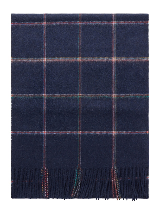 Photo: Paul Smith - Checked Wool and Cashmere-Blend Scarf - Blue