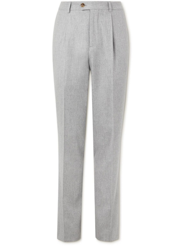 Photo: Brunello Cucinelli - Straight-Leg Pleated Wool-Blend Suit Trousers - Gray