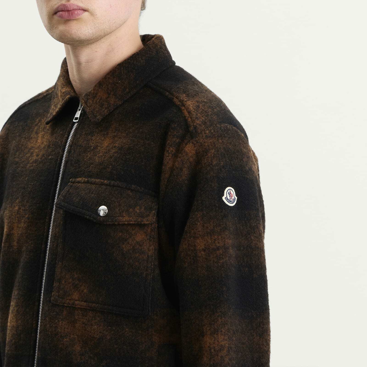 Moncler Men's Check Shirt Jacket in Brown
