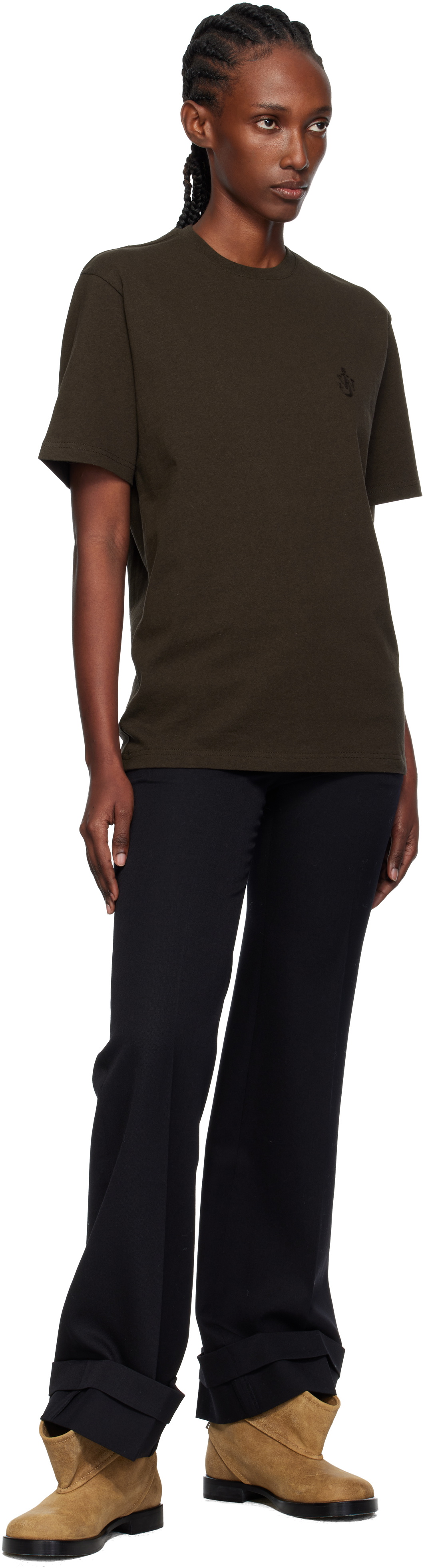 JW Anderson Brown Anchor Embroidery T-shirt