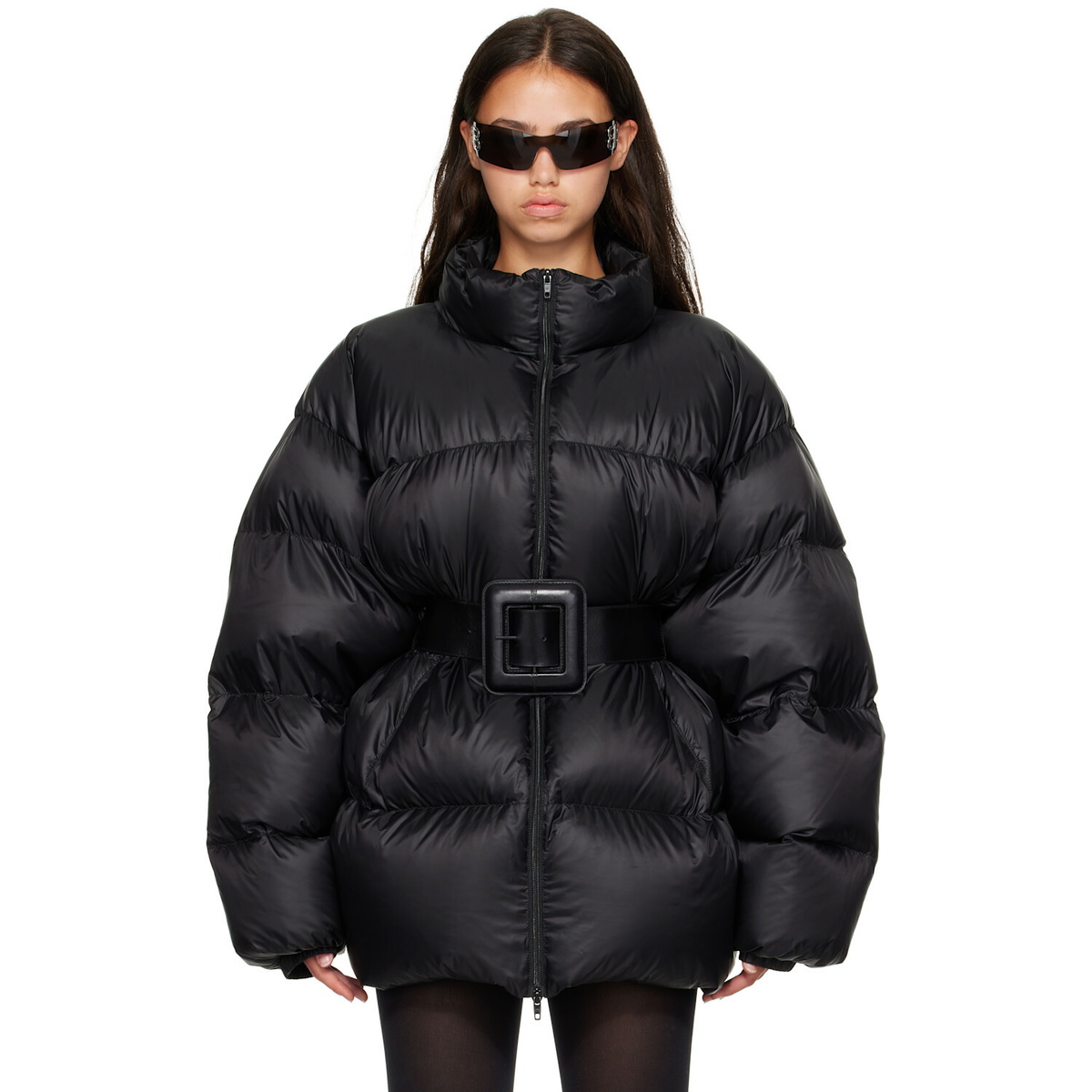 Balenciaga Black Belted Hourglass Short Puffer Down Jacket