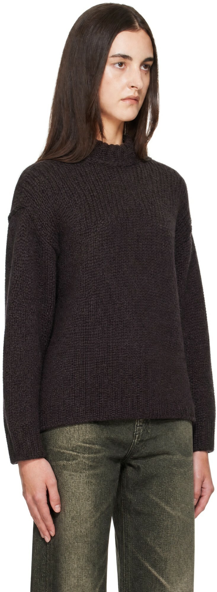 OUR LEGACY Brown Mock Roundneck Sweater