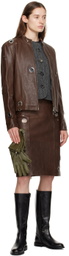 Saks Potts Brown Ania Leather Midi Skirt