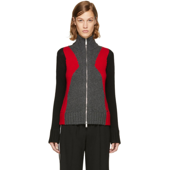 Photo: Dsquared2 Grey and Red Panel Zip Sweater