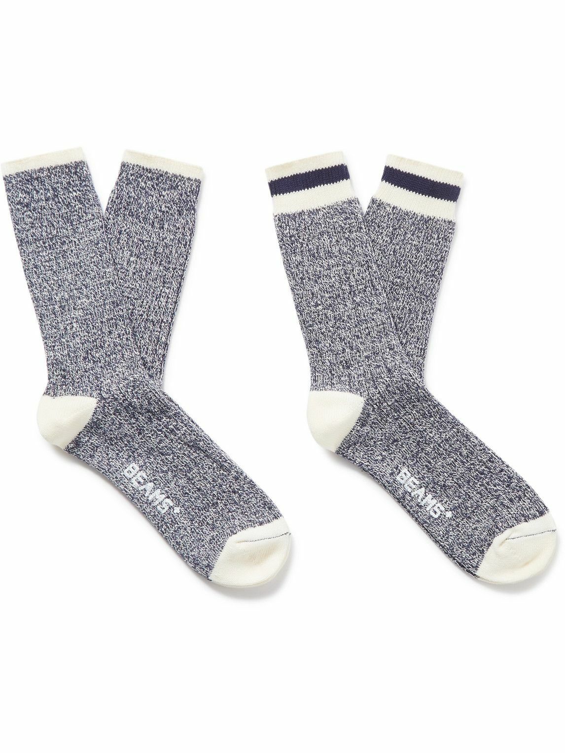 Beams Plus - Rag Pack of Two Striped Ribbed Cotton-Blend Socks