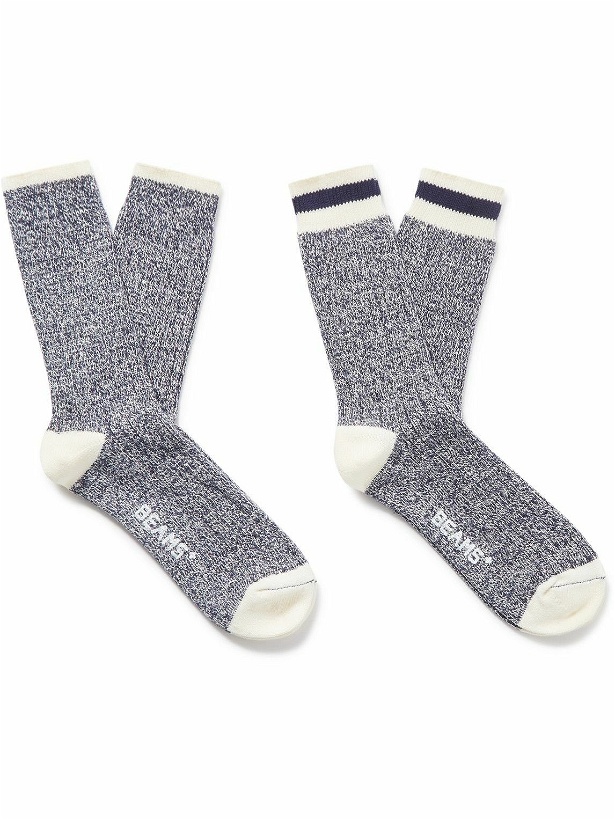 Photo: Beams Plus - Rag Pack of Two Striped Ribbed Cotton-Blend Socks