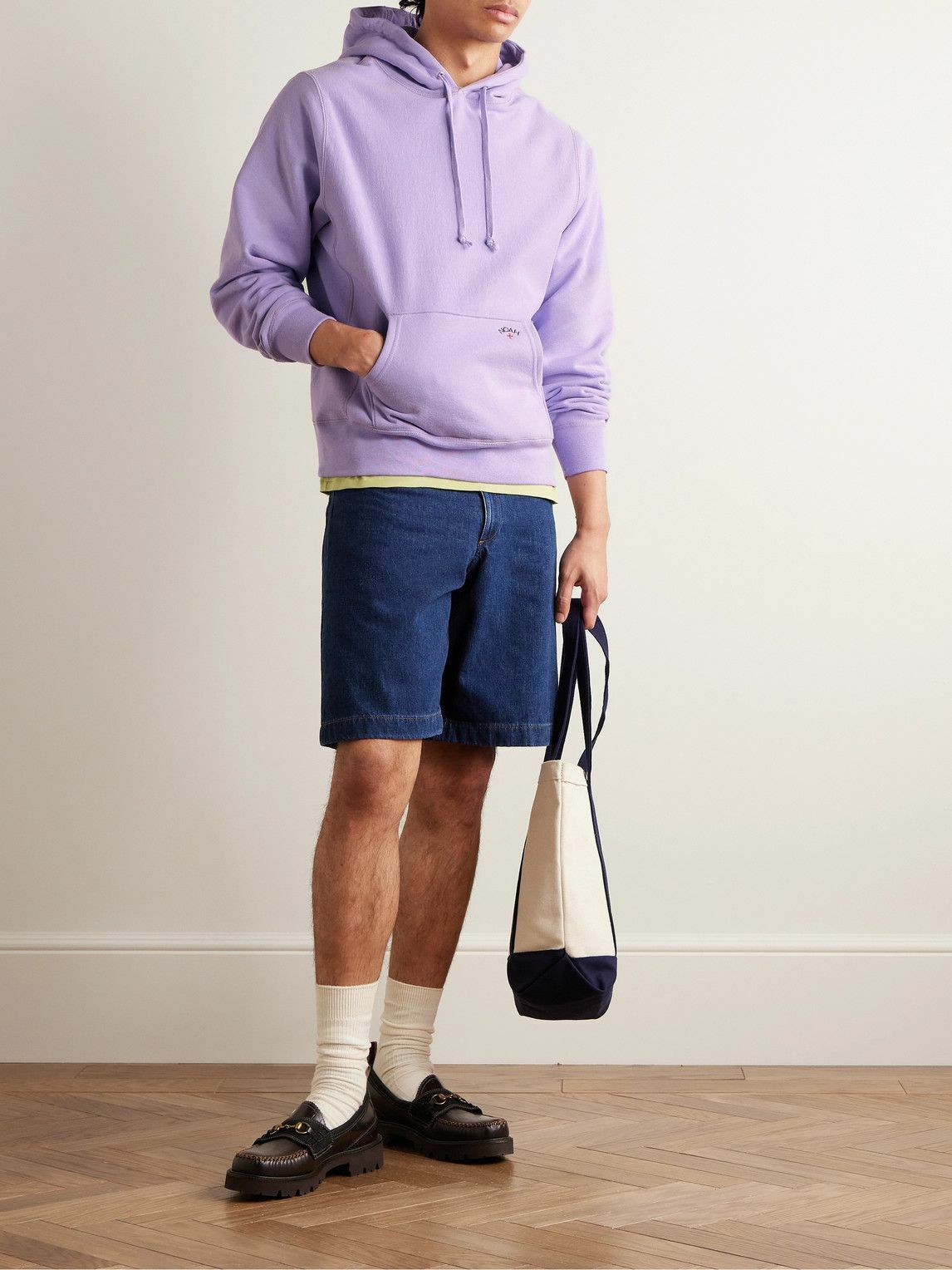 Noah - Logo-Embroidered Cotton-Jersey Hoodie - Purple Noah NYC