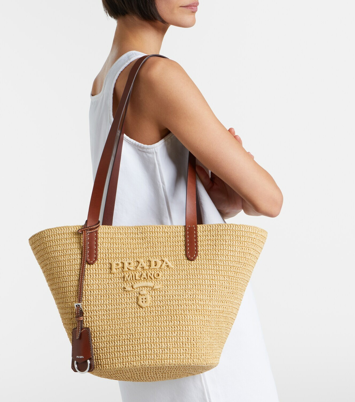 Prada Medium raffia-effect crochet basket bag
