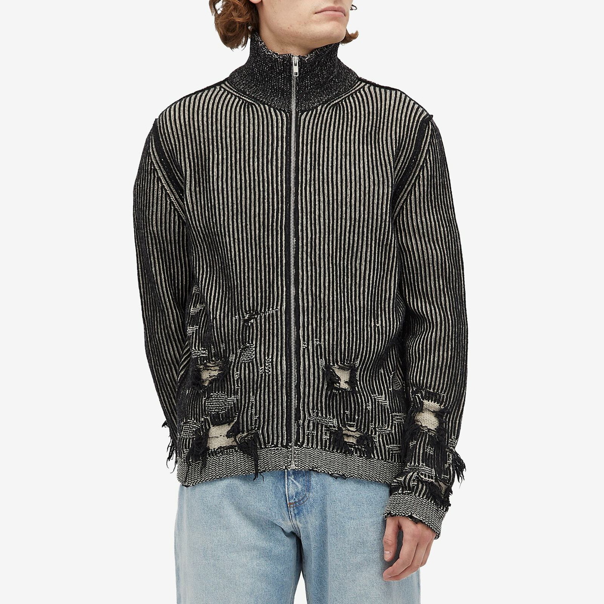 MM6 Maison Margiela Men's Distressed Rib Zip Cardigan in
