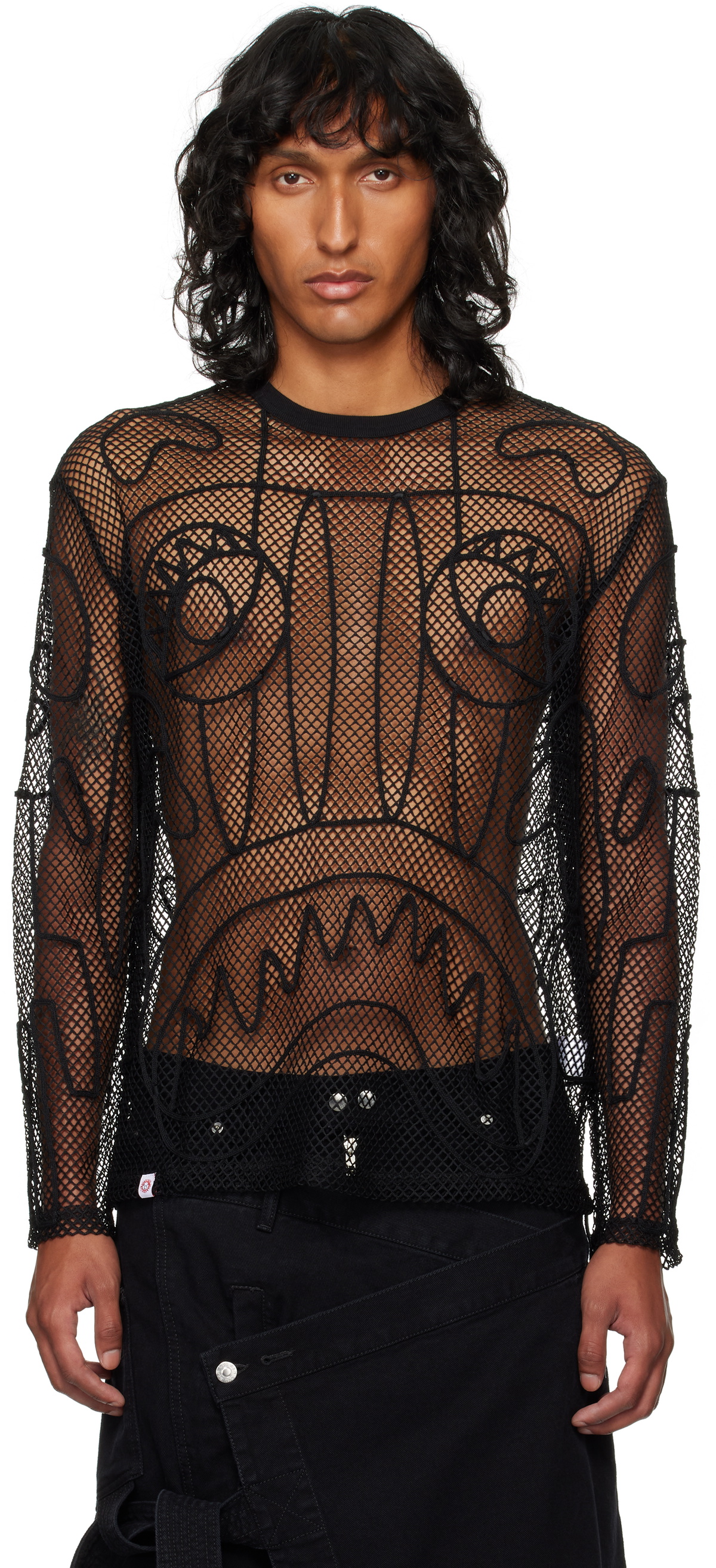 トップス Charles Jeffrey Loverboy power net Charles Jeffrey LOVERBOY SSENSE Exclusive Black Graphic Net Long