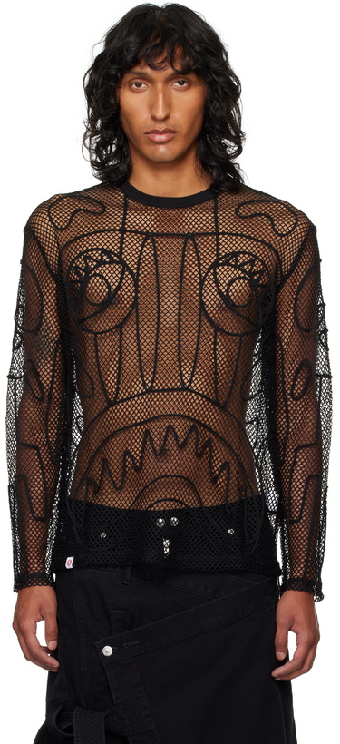 Photo: Charles Jeffrey LOVERBOY SSENSE Exclusive Black Graphic Net Long Sleeve T-shirt