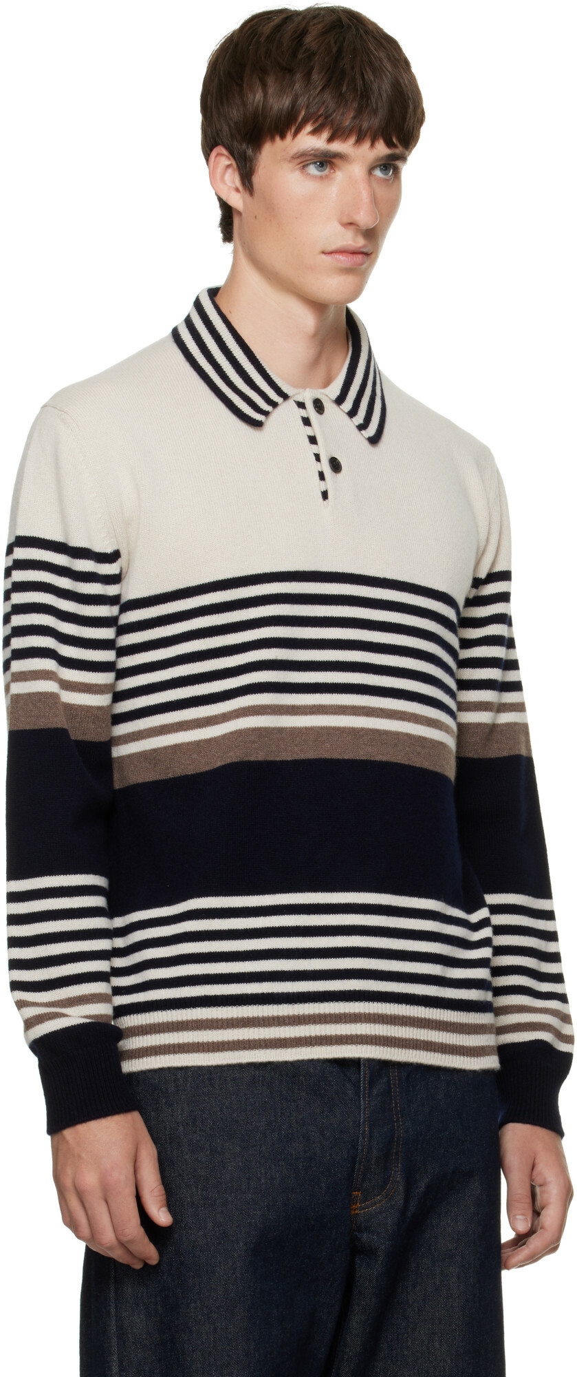 Paul Smith Off-White Stripe Wool Polo Sweater